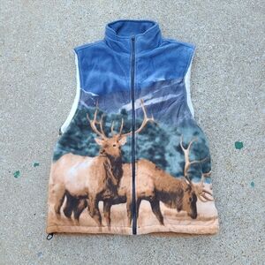 vintage elk print fleece vest